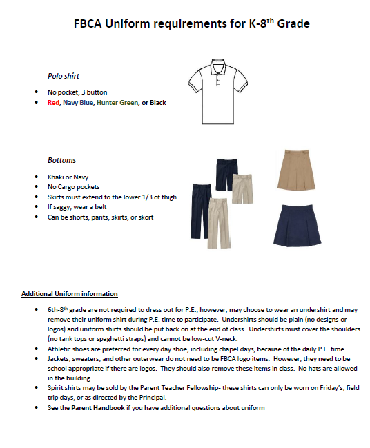 Uniform Requirements First Baptist Christian Academy